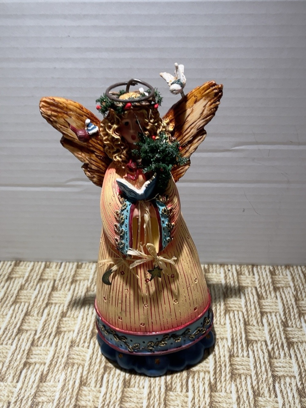 Christmas Bobble Angel Figurine Cardinal Tree Book Spring Body 9” Resin Decor